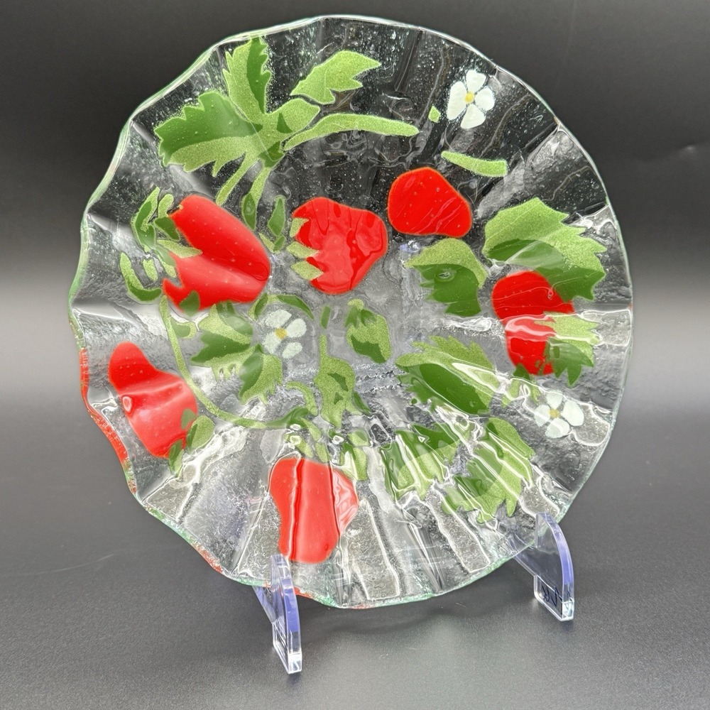 Vintage Fused Art‎ Glass Strawberry Plate Attributed Sydenstricker 7.75" Signed